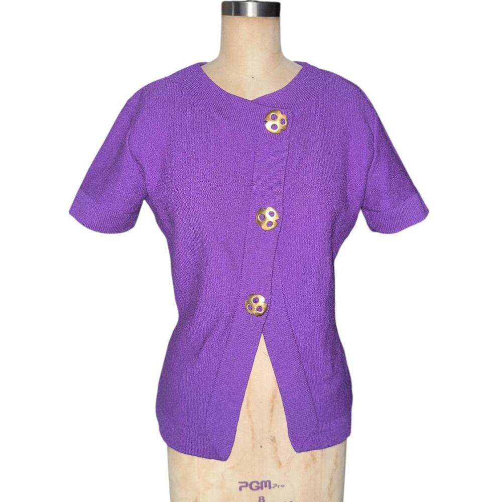 Vintage 1980s Neiman Marcus Steve Fabrikant purple wool preppy cardigan top S